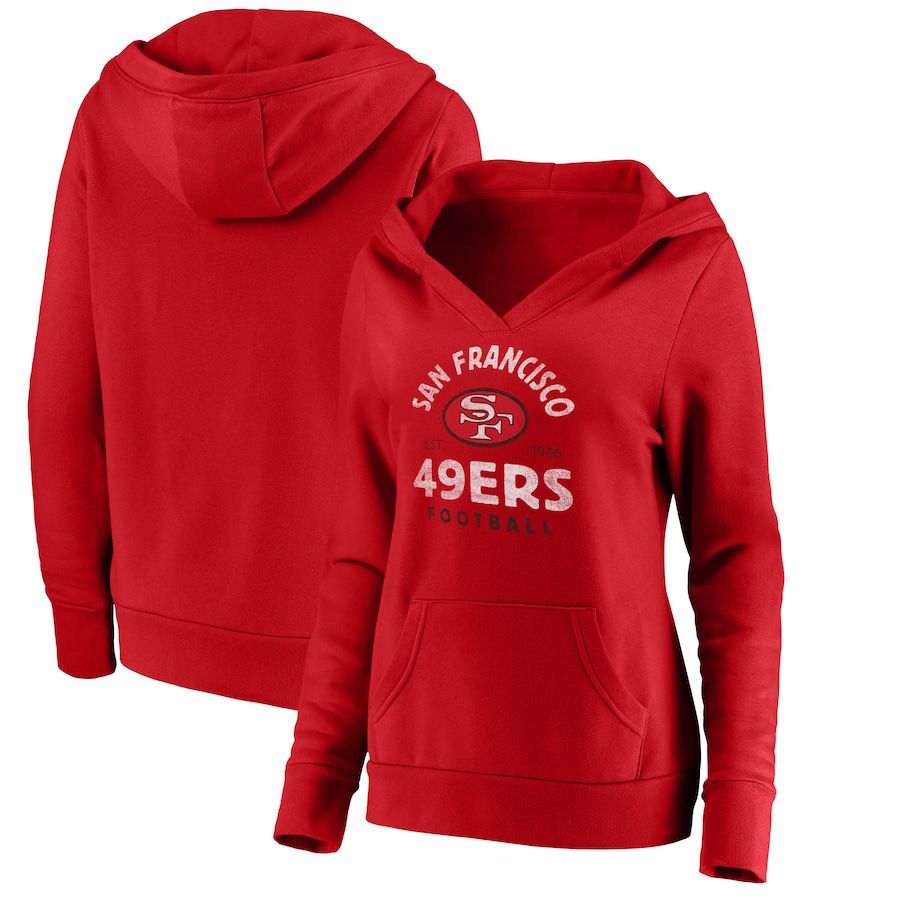 Women San Francisco 49ers Fanatics Branded Scarlet Vintage Arch V-Neck Pullover Hoodie->women nfl jersey->Women Jersey